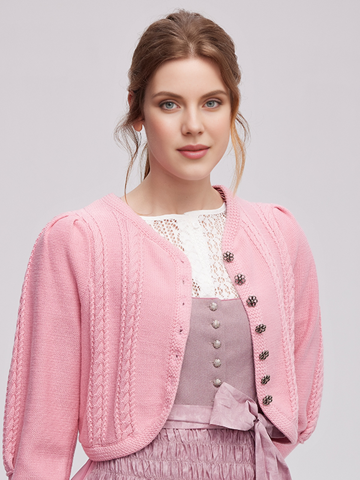 Modernes Langarm Dirndl in Rosa