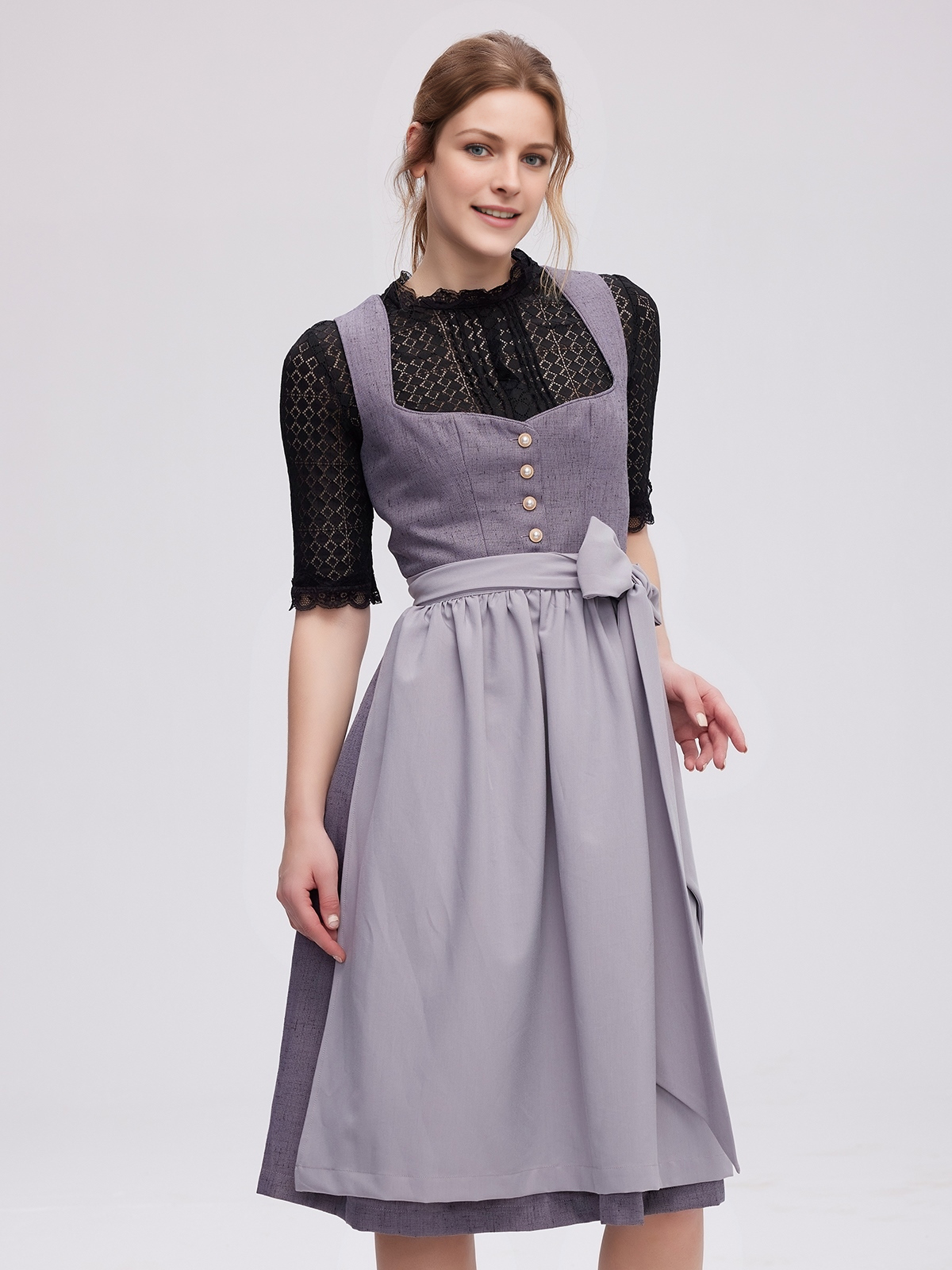 Geschlossene Dirndlbluse in Grau