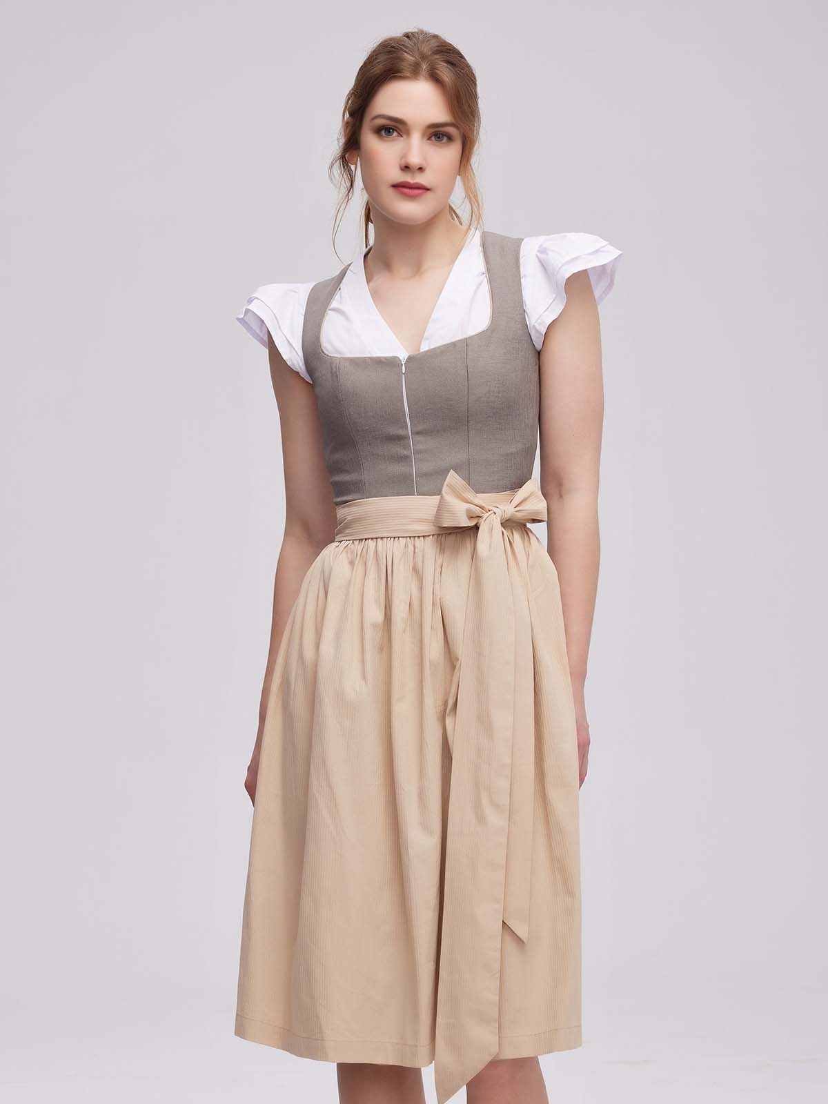 Graues Dirndl mit modernem Schnitt