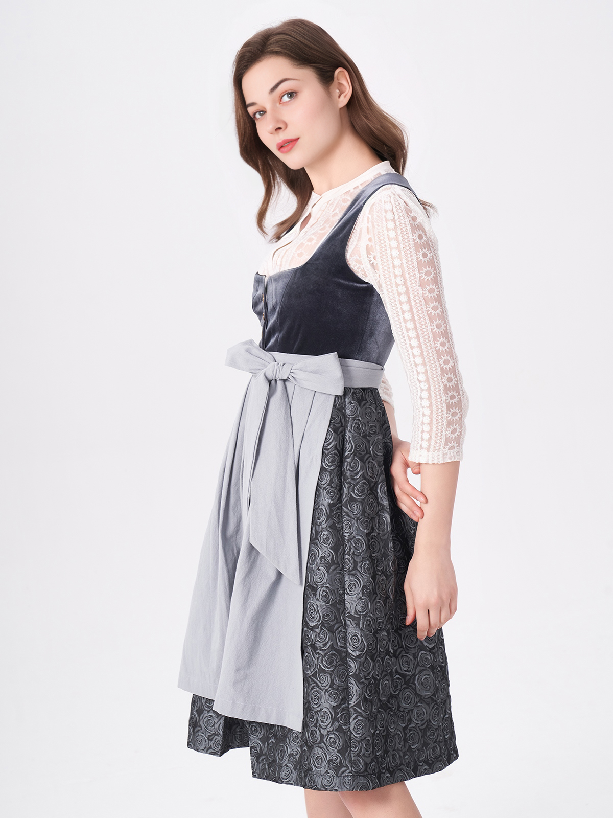 Modernes Dirndl in Blau mit Westen Gelb-Akzenten