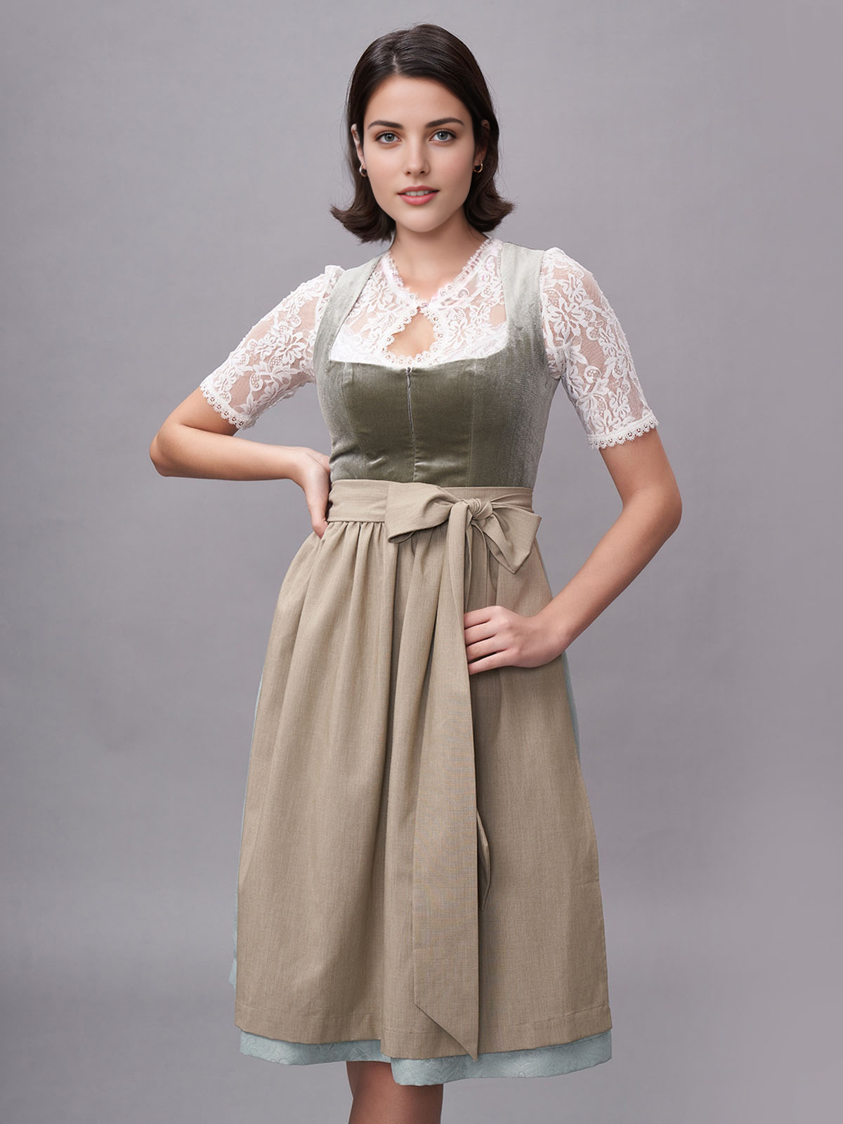 Blaues Samt Dirndl mit modernem Schnitt